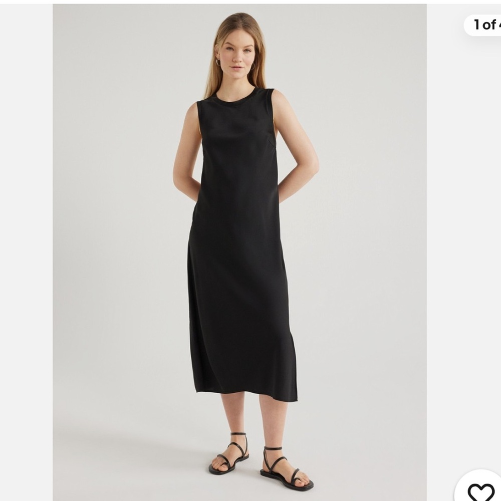 Scoop Sleeveless Tank Midi Dress with Side Slit in Black